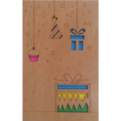 ОТК0023 Стильная деревянная открытка "Подарок"
