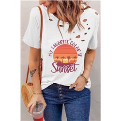 White Distressed MY FAVORITE COLOR IS Sunset Pattern T Shirt