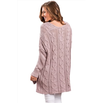 Приглушенно-розовый вязаный свитер в стиле оверсайз с крупным узором из кос