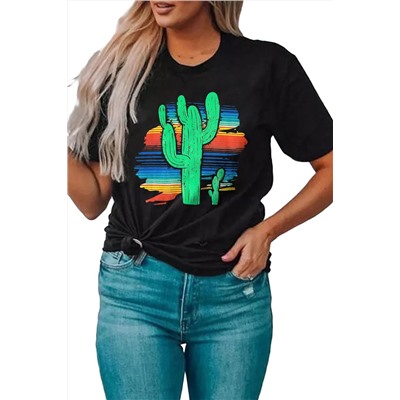 Black Cactus Serape Printed T Shirt