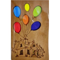 ОТК0053 Стильная деревянная открытка "Дом с шариками"