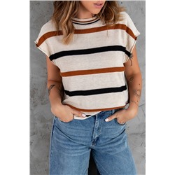 Crew Neck Striped Knit Sweater Top