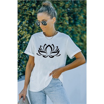 White Lotus Flower Graphic T-shirt