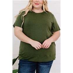 Green Solid Color Round Neck Plus Size T-shirt