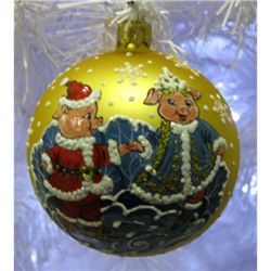 Ел. украшение Шар - Поросята Дед Мороз и Снегурочка - 65мм в упаковке