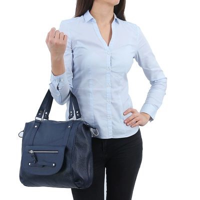 Сумка женская на молнии, 1 отдел, наружный карман, синяя