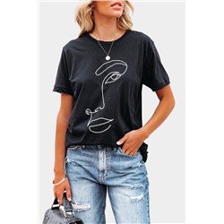 Black Sketched Abstract Face Graphic Tee