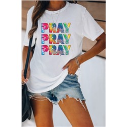 White Colorful PRAY Graphic Tee