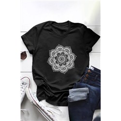 Black Mandala Printed O-Neck T-Shirt