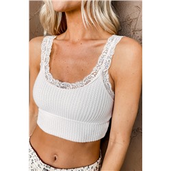 White Lace Crochet Rib Knitted Crop Top