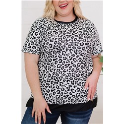 Leopard Print Round Neck T-shirt with Slits