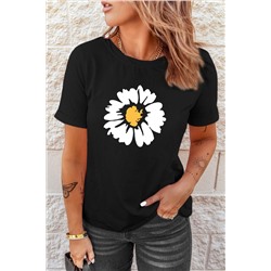 Black Floral Graphic T Shirt