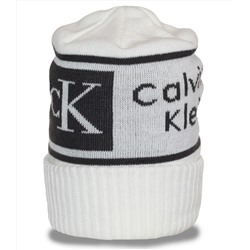 Трендовая стильная шапка Calvin Klein с высоким отворотом новомодная уютная модель  №3606