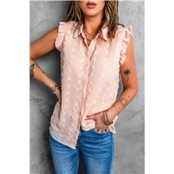 Розовая блуза с текстурой в горошек с отложным воротником и оборками