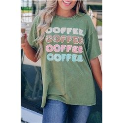 Green  COFFEE Repeat Graphic Loose Tee