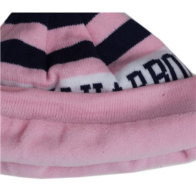 Зимняя полосатая женская шапка бини с подкладкой из флиса для ценителей качества  №4115