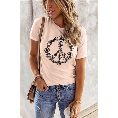 Pink Wildflower Peace Sign Graphic T Shirt