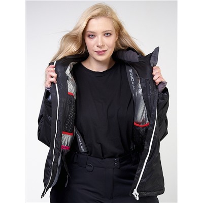 Женская зимняя горнолыжная куртка большого размера черного цвета 21982Ch