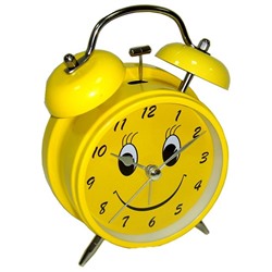 91863 Часы будильник D-11,6 см Смайл жёлтый