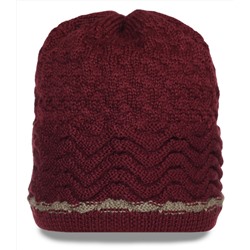 Роскошная оригинальная женская зимняя шапка фактурной вязки утепленная флисом  №3672