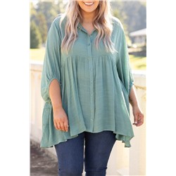 Green 3/4 Sleeve Plus Size Tunic Top