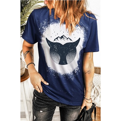Blue Whale Tail Mountain Graphic Print Short Sleeve Graphic Tee