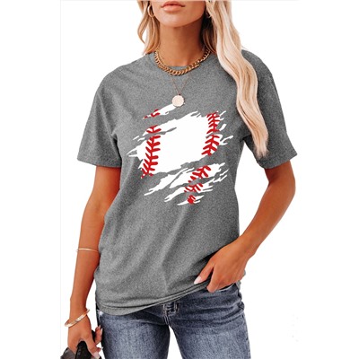 Gray Baseball Abstract Print Short Sleeve Graphic T Shirt