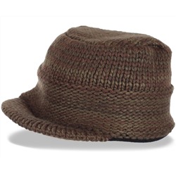 Вязаная меланжевая мужская шапка с козырьком на флисовой подкладке. Согреет в холод и поможет создать правильный имидж  №5047