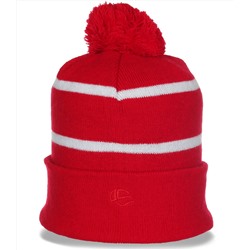Красная зимняя спортивного фасона женская стильная шапка с отворотом утепленная флисом  №4047