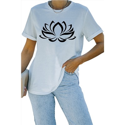 White Lotus Flower Graphic T-shirt