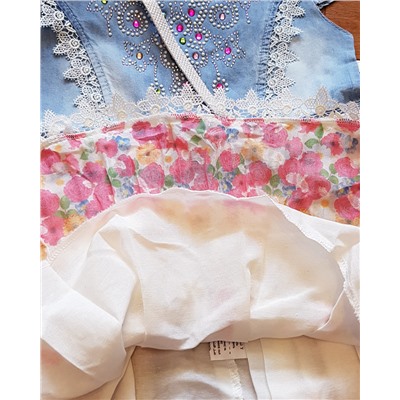 Нарядное платье со стразами и сумочкой “Цветочки” (0317)