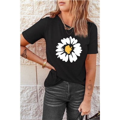 Black Floral Graphic T Shirt