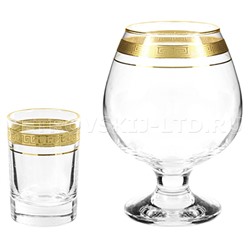 "Версаче золотое" Набор подарочный стеклянный 12 предметов: бокал для коньяка 360мл, д6см, h12,5см - 6шт, стопка 50мл, д4,5см, h11см - 6шт, подарочная коробка (Россия)