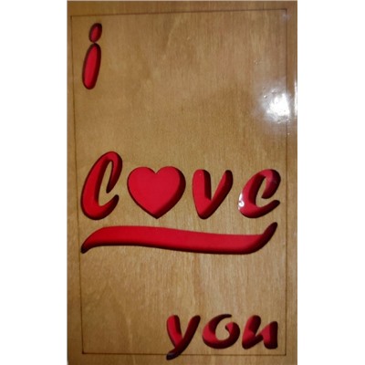 ОТК0072 Стильная деревянная открытка "I love you"