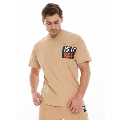 Костюм джоггеры с футболкой бежевого цвета 9181B