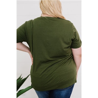Green Solid Color Round Neck Plus Size T-shirt