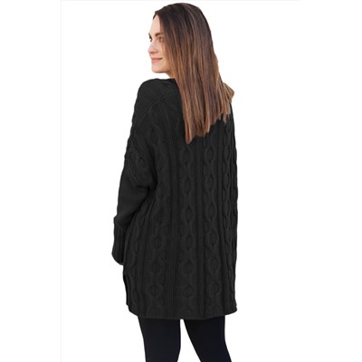 Черный вязаный свитер в стиле оверсайз с крупным узором из кос