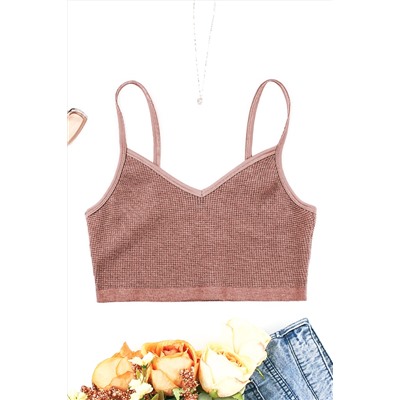Brown Waffle Knit Skinny Fit Spaghetti Strap Crop Cami Top