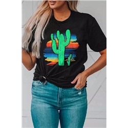 Black Cactus Serape Printed T Shirt