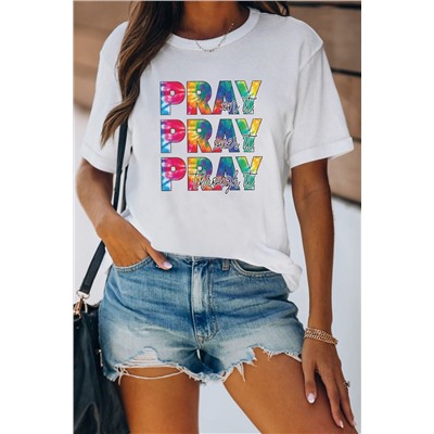 White Colorful PRAY Graphic Tee