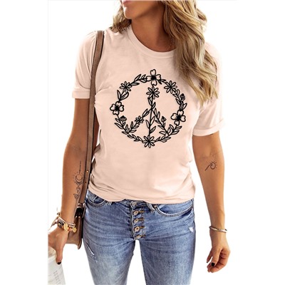 Pink Wildflower Peace Sign Graphic T Shirt