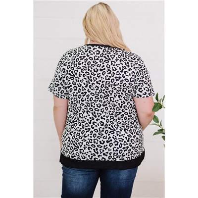 Leopard Print Round Neck T-shirt with Slits