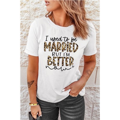 White Leopard Letters Print Short Sleeve Graphic Tee