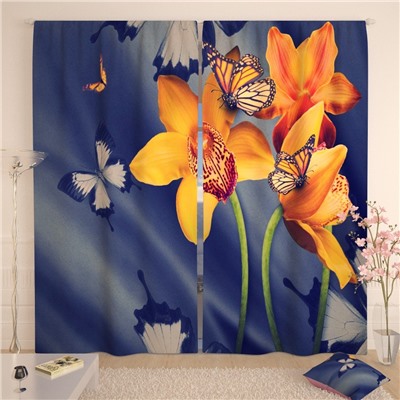 Фотошторы Желтые орхидеи с бабочками