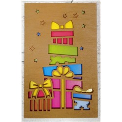 ОТК0001 Стильная деревянная открытка "Подарки"