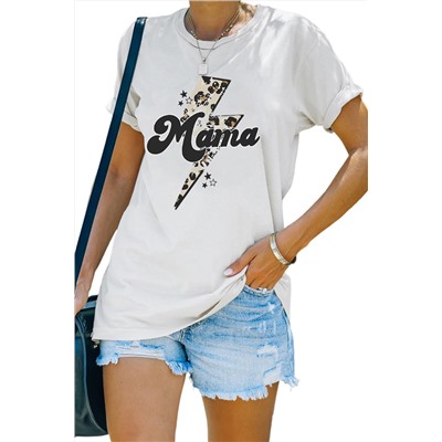 White Mama Leopard Lightning Print T Shirt
