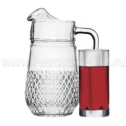 "Valse" Набор для воды стеклянный 7 предметов: кувшин 1,3л, д10см, h23см, стакан 295мл, д6см, h13,5см - 6шт, цветная коробка (Россия)
