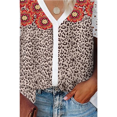 Leopard Mandala Hollow-out Sleeves T-shirt