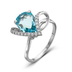 Серебряное кольцо  925 пробы с голубыми фианитами - 045