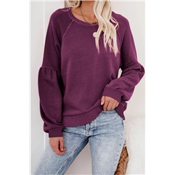 Сиреневый свитшот-пуловер с заниженными плечами и пышными рукавами-реглан